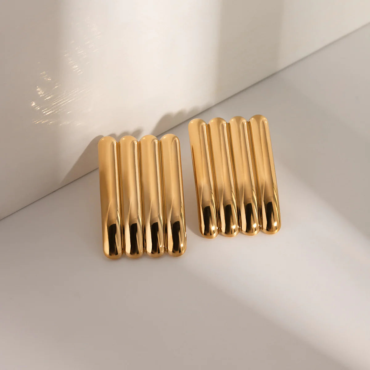 Gold Stainless Steel Striped Earrings